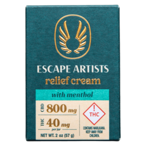 Escape Artists THC Relief Cream with menthol including 800mg of CBD and 40mg of THC